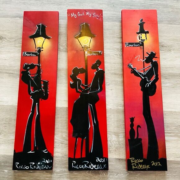 New Orleans Street Art By Ricco Rideaux 3 Wood Panels 24x5 - Picture 1 of 2